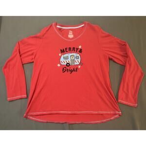 Merry & Bright Holiday Sleep Women XL Red Long Sleeve Pajama Top